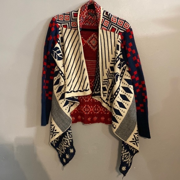 Double Zero Aztec southwest tribal geometric Patterned Cardigan Sweater Medium - Picture 3 of 7